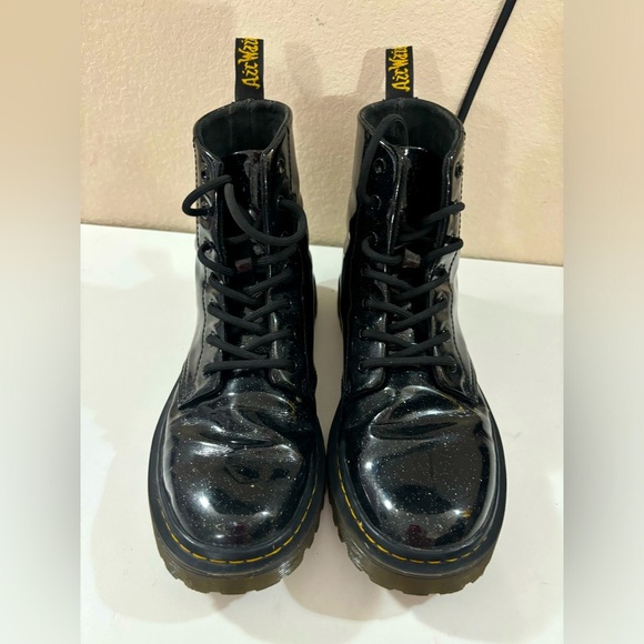 Doc Martens Women’s Luana Black Glitter Patent Leather Lace Up Combat Boots 8 - Picture 1 of 14